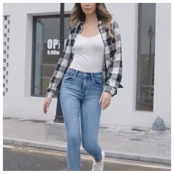 63 Plaid Oversized Button Down Blouse - Picture 2 of 3